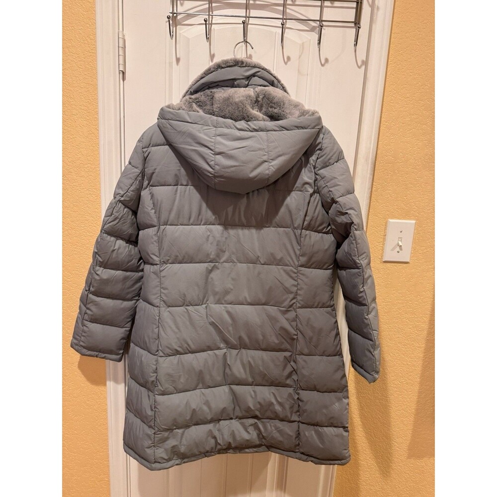 Andrew Marc Stretch Puffer Jacket XL Black Removable Fur Hood Grey - Picture 7 of 14